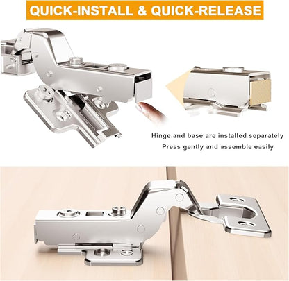 2 Pack Inset Soft Close Cabinet Hinges, Frameless European Kitchen Cabinet Hinges 35mm Cup Clip-On 3D Adjustment Concealed Cabinet Door Hinges Nickel Plated Finish
