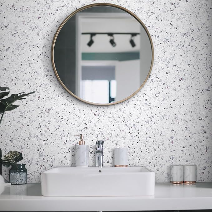 Decoroom Marble Contact Paper for countertops, Self Adhesive Waterproof White Granite Marble Wallpaper, Peel and Stick Countertops for Cabinets Kitchen Bathroom Vinyl Film 17.7 in X 196 in