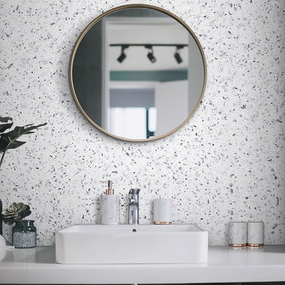 Decoroom Marble Contact Paper for countertops, Self Adhesive Waterproof White Granite Marble Wallpaper, Peel and Stick Countertops for Cabinets Kitchen Bathroom Vinyl Film 17.7 in X 196 in