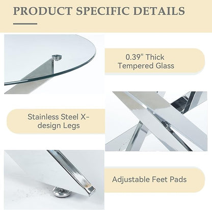35.43'' Round Glass Dining Table,Modern Kitchen Table for 2-4 People,Dining Room Table with Tempered Glass Top and Metal Legs for Kitchen Apartment