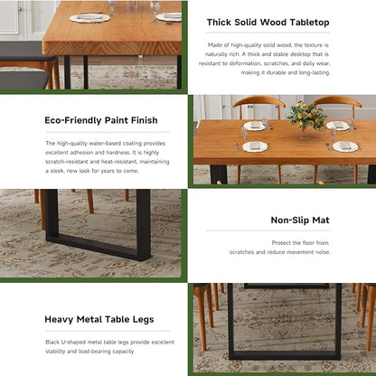 47in Modern Minimalist Solid Wood Dining Table - Sturdy Metal Base, Easy Assembly | Versatile Table for Dining Room, Living Room & Office