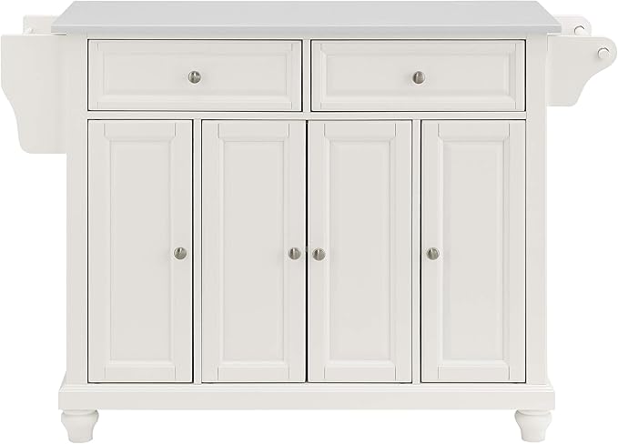 Crosley Furniture Cambridge Stone Top Rolling Kitchen Island Storage Cart, Microwave Stand, Spice Rack, White