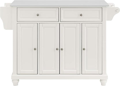 Crosley Furniture Cambridge Stone Top Rolling Kitchen Island Storage Cart, Microwave Stand, Spice Rack, White