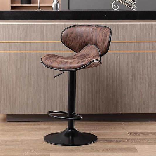Counter Height Stools Faux Leather, Adjustable Swivel Kitchen Island Chair with Backs, Retro Chairs for Coffee Home Dinning,Brown-Sitting Height 6280cm