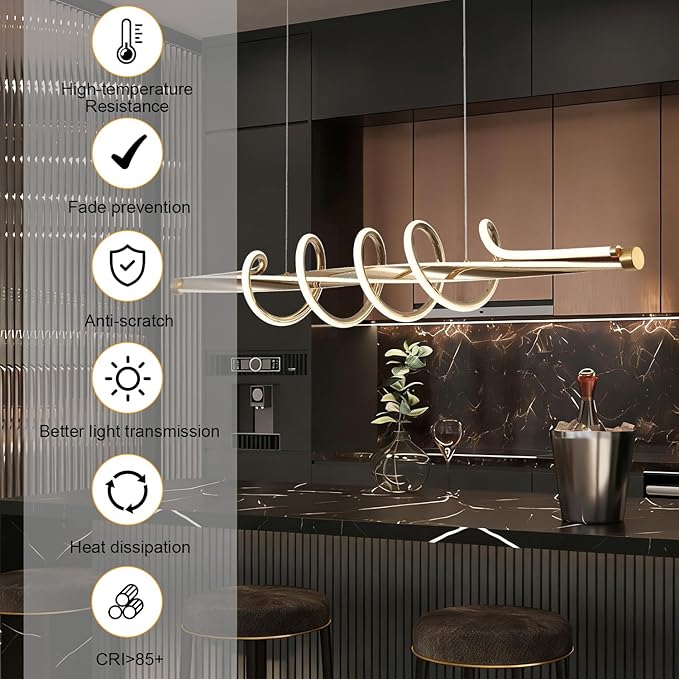Luxury Led Chandelier,Dimmable Modern Chandelier Led Pendant Light,Gold Dining Room Chandelier Light Fixture for Kitchen Island Lighting with Remote