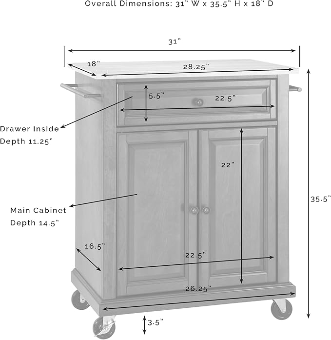 Crosley Furniture Compact Wood Top Small Rolling Cart with Shelves, Microwave Stand with Towel Rack, Black