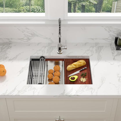 Sarlai 30 Kitchen Sink Stainless Steel - 30 Inch Kitchen Sink Undermount Ledge Workstation 16 Gauge Stainless Steel Single Bowl Rectangular Under Counter Kitchen Sinks with Accessories