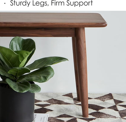 Kavie Solid Wood Table Bench, Farmhouse Style Dining Bench with Slanted Legs, Sturdy Entryway Shoe Bench for Kitchen Island, Hallway, Living Room (Walnut,62.9" L*11.8" W*17.7" H)