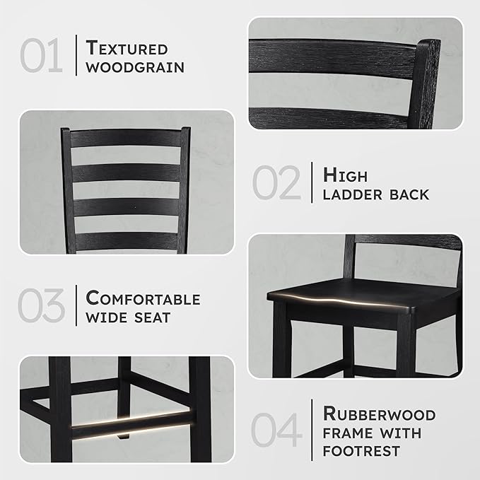 Lexicon Farmhouse Dining Chairs Set of 2, Kitchen Dining Chairs with Sturdy Solid Wood Frame, Legs, Footrest, High Ladder Back, Comfortable Classic Wooden Armless Side Seat, Easy Assembly, Black