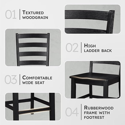Lexicon Farmhouse Dining Chairs Set of 2, Kitchen Dining Chairs with Sturdy Solid Wood Frame, Legs, Footrest, High Ladder Back, Comfortable Classic Wooden Armless Side Seat, Easy Assembly, Black
