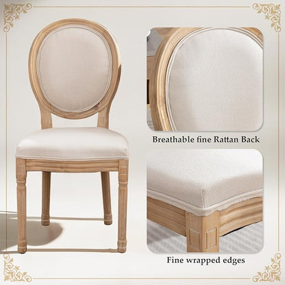 SoarFlash French Dining Chairs Set of 6, Vantage Linen Dining Chair with Round Back, Farmhouse Country Dining Chair for Living Room,Kitchen,Bedroom,Beige
