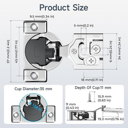 HOSOM 10 Pack Soft Close Cabinet Hinges 1/2 inch Overlay Kitchen Cabinet Door Hinges 105° Opening Angle for Cabinet Doors 3-Way Adjustment Hidden Door Hinges