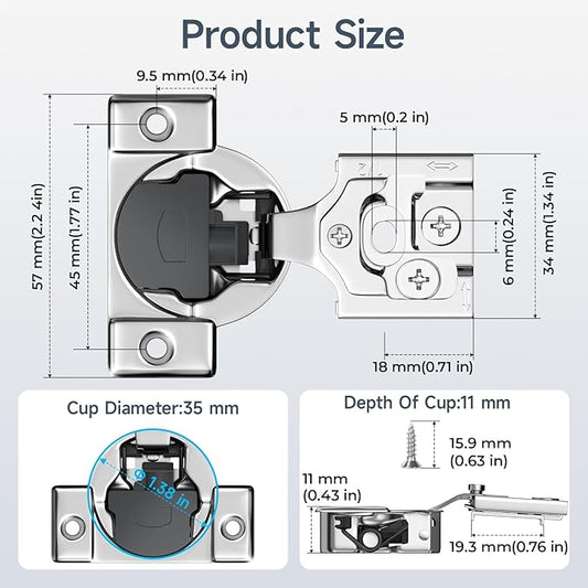 HOSOM 10 Pack Soft Close Cabinet Hinges 1/2 inch Overlay Kitchen Cabinet Door Hinges 105° Opening Angle for Cabinet Doors 3-Way Adjustment Hidden Door Hinges