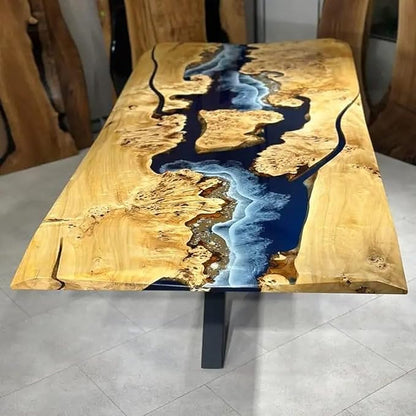 RESINHOMEFURNITURE Large Indoor Blue Island Ocean Look Epoxy Resin Dining Table Coffee Table End Table Wooden Table Living Room Table Bar Counter Home Décor Patio Table