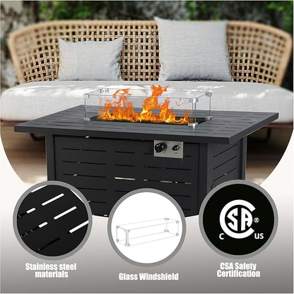LOUVIXA 8 Piece Outdoor Patio Furniture Set, Outdoor Sectional Sofa with Firepit Table, Wicker Rattan Patio Furniture, Patio Conversation Set with Coffee Table & Cushions