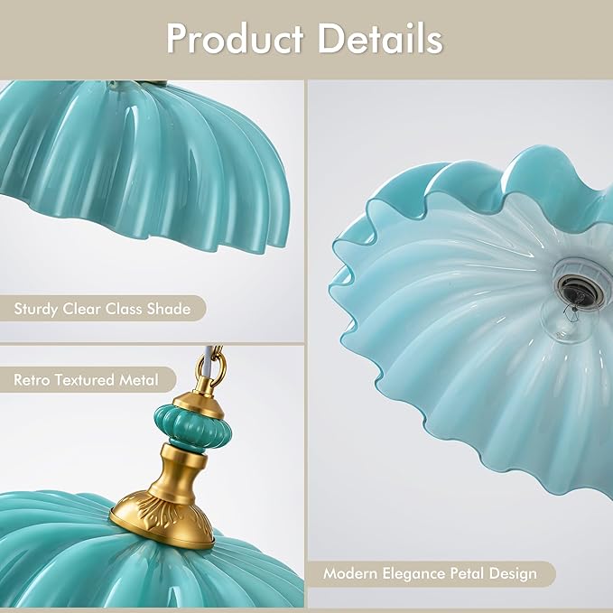 FTL Vintage Flower Green Milk Glass Chandelier Floral Glass Pendant Lights Kitchen Island Modern Farmhouse Hanging Ceiling Light Fixtures Over Table for Dinning Room Living Room Entryway