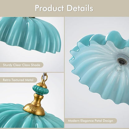 FTL Vintage Flower Green Milk Glass Chandelier Floral Glass Pendant Lights Kitchen Island Modern Farmhouse Hanging Ceiling Light Fixtures Over Table for Dinning Room Living Room Entryway