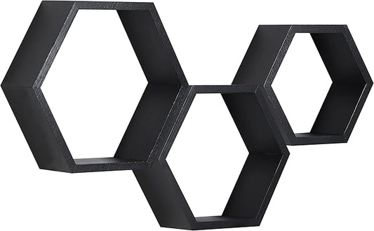 PHOENANCEE Hexagon Floating Shelves,Honeycomb Shelves Set of 3,Wall Mounted Wood Farmhouse Hexagonal Storage Shelf for Bathroom, Kitchen, Bedroom, Living Room