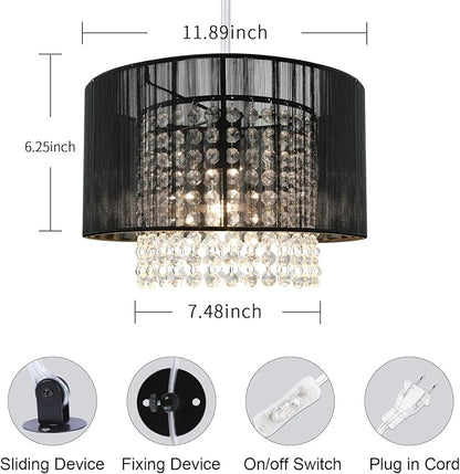 TISLYCO Plug in Chandelier, Crystal Chandelier Lighting with Long Cord 15ft and On/Off Switch, Hanging Pendant Light Plug in, Hanging Lamps That Plug into Wall Outlet for Bedroom Living Room