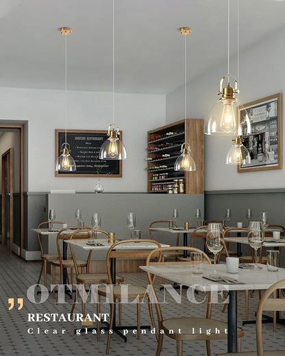 Glass Pendant Lights Kitchen Island, 7.5 inch Gold Glass Pendant Lights 1-Pack, Modern Pendant Light with Clear Glass Shade, Farmhouse Kitchen Pendant Light for Dining Rooms, Kitchen Island