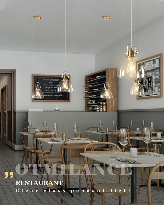 Gold Pendant Lights Kitchen Island 2 Pack, 7.5 inch Farmhouse Glass Pendant Lights, Vintage Gold Glass Pendant Light, Island Pendant Lights for Dining Rooms, Living Room, Bar