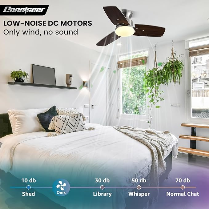 30 Inch Ceiling Fans with Lights and Remote, Bedroom Living Room Office, Flush Mount, 3CCT Dimmable, Dual Color 3 Blades 6 Speed Reversible Quiet DC Motor, Sand-Nickel/Wood Grain, 2 Pack