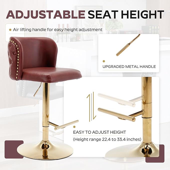 3-Piece Pub Table and Chairs, Round Bar Height Adjustable Swivel PU Leather Bar Stools Set of 2 for Kitchen Island Bistro Office Living Room Small Space Restaurant