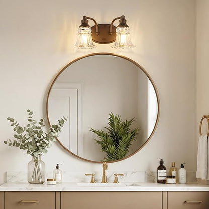 2-Light Bathroom Light Fixtures Over Mirror, Vintage Vanity Lights with Clear Floral Glass Shades, Oil Rubbed Bronze