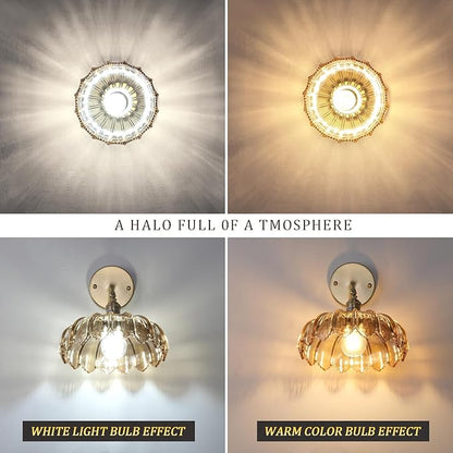 Shenmoyl Semi Flush Mount Gold Vintage Lights Fixture with Amber Peony Glass, Bulb Included, 4.72" Base Modern Ceiling Light for Kitchen Bedroom