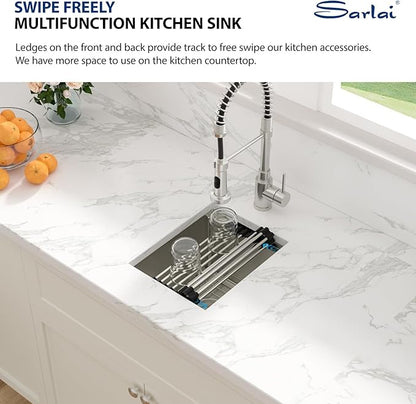 Sarlai 12 Bar Sink Undermount - 12 x 15 Inch Workstation Bar Prep Sink Undermount Single Bowl Tight Radius 16 Gauge Stainless Steel RV Sink Kitchen Sink Basin