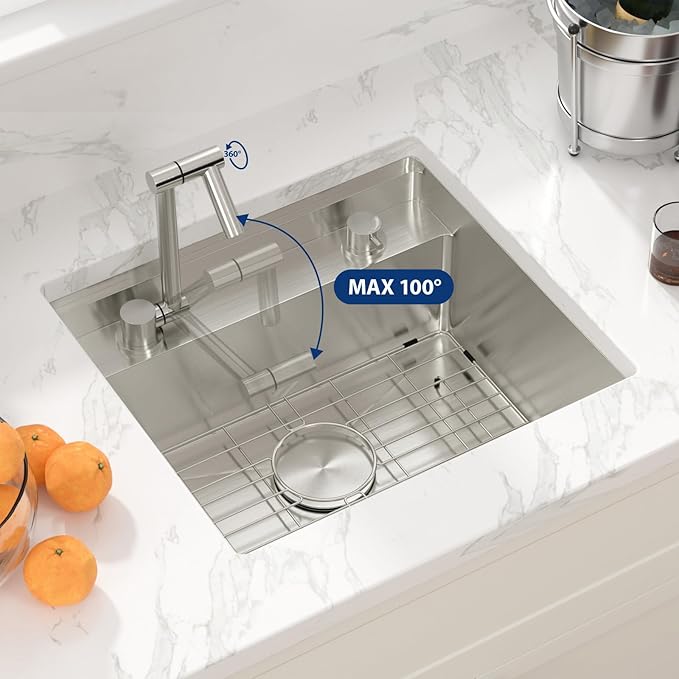 Sarlai Outdoor Sink, 21x19 Inch Undermount Kitchen Sink Workstation with Foldable Faucet Bar Prep Single Bowl 16 Gauge Stainless Steel Sinks with Cover,BBQ Sinks Outside with Cover