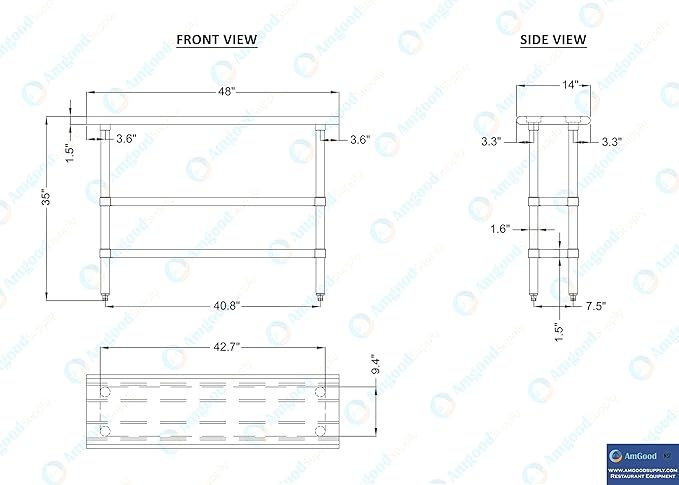 Stainless Steel Work Table with 2 Shelves | Kitchen Island Food Prep | Laundry Garage Utility Bench | NSF Certified (48" Long x 14" Deep)