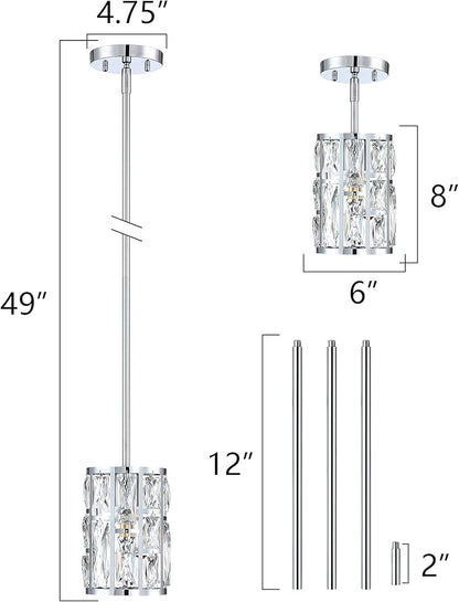 MEXO Modern Crystal Pendant Light Fixture 2-Pack Chrome Finish Hanging Lighting Crystal Chandelier for Kitchen Island