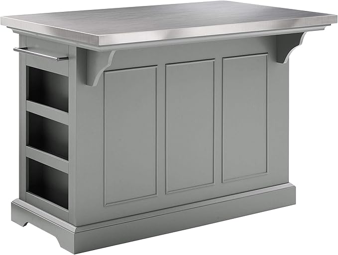 Crosley Furniture Julia Stainless Steel Top Kitchen Island with Storage Drawers, Shelves, and Spice Rack, Gray