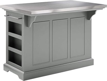 Crosley Furniture Julia Stainless Steel Top Kitchen Island with Storage Drawers, Shelves, and Spice Rack, Gray