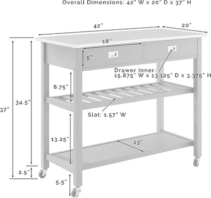 Crosley Furniture Chloe Stainless Steel Top Rolling Kitchen Island Storage Cart, Microwave Stand, Wine Rack, Gray