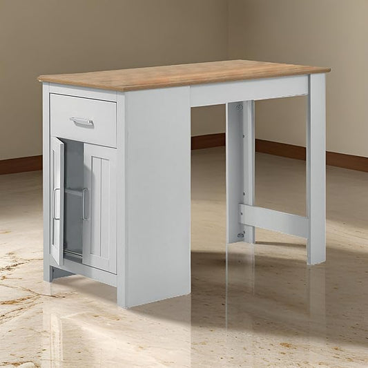 Benzara Lon 47 Inch Counter Height Kitchen Island Dining Table-White-Brown