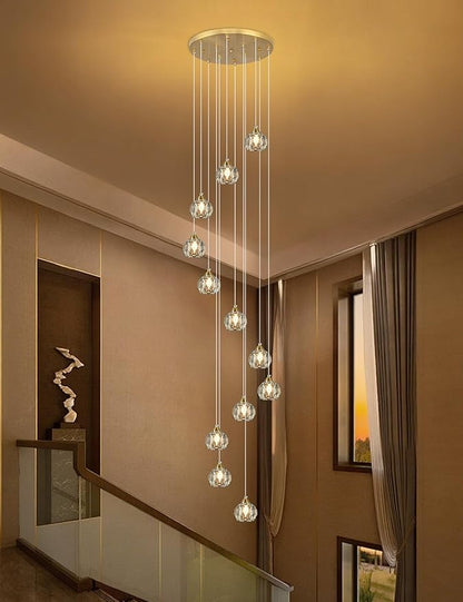 Weesalife Crystal Chandeliers for Staircases, 12-Light Gold Modern Chandeliers for High Ceilings，Crystal Pendant Light Fixture for Living Room Kitchen Island Foyer Hallway Bar