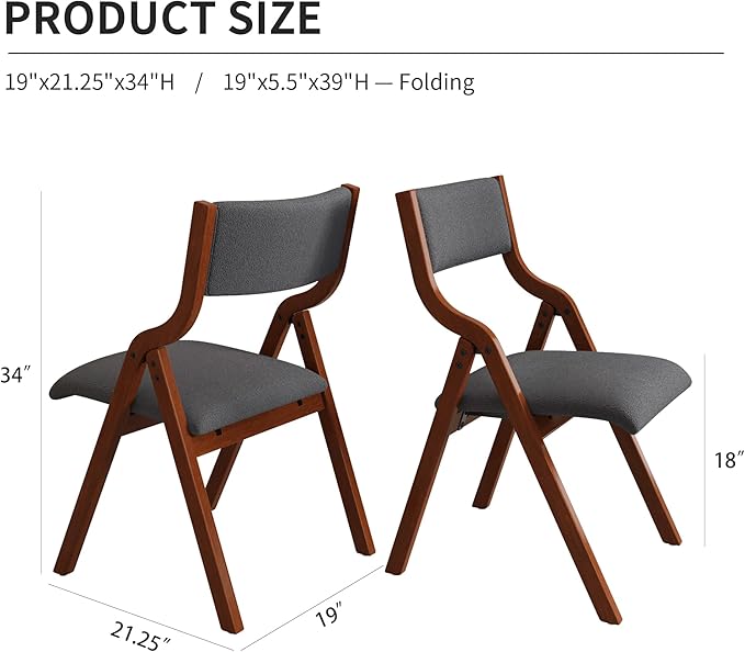 YOPTO Folding Wooden Chairs Set of 2 with Padded Seat,Portable Dining Chairs W/Ergonomically Designed Back and Cushion,for Dining Room,Restaurant,Kitchen,Office