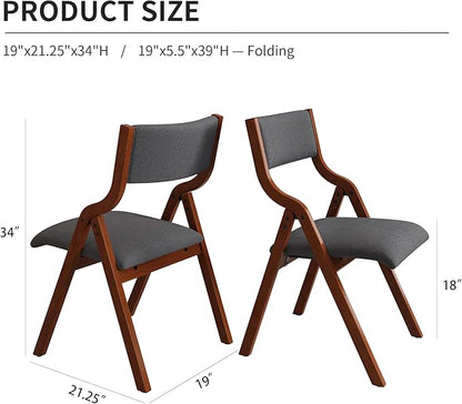 YOPTO Folding Wooden Chairs Set of 2 with Padded Seat,Portable Dining Chairs W/Ergonomically Designed Back and Cushion,for Dining Room,Restaurant,Kitchen,Office