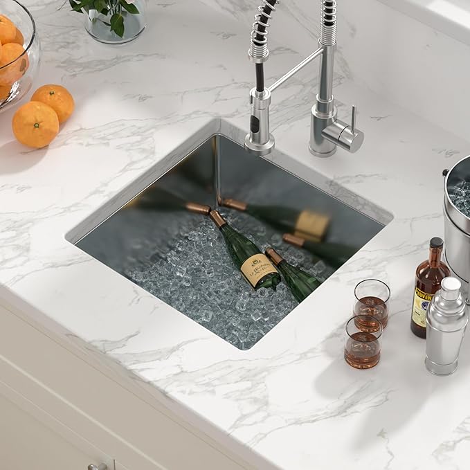 Sarlai 17 Undermount Bar Sink - 17x17 Undermount Kitchen Sink Single Bowl 16 Gauge Stainless Steel Wet Bar Prep Sinks Deep Small RV Kitchen Sinks