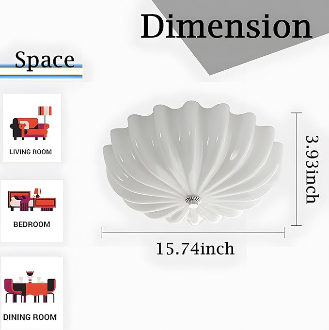 Mid Century Modern Flush Mount Ceiling Light with Milk White Glass Shade, White Flower Ceiling Lamp, 15.74inch Large LED Kitchen & Hallway Ceiling Light Fixture.