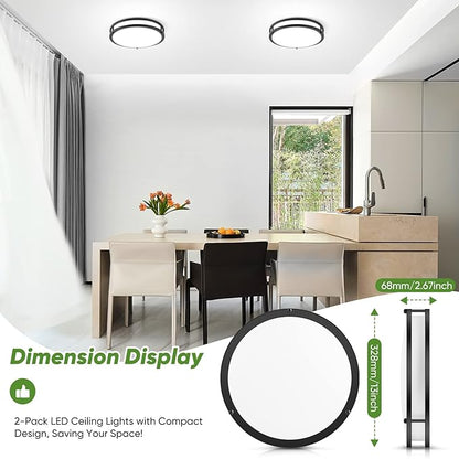 TOBUSA 36W 3600lm Super Bright LED Ceiling Light Fixtures, Modern Black Flush Mount LED Lights Daylight White 5000K, 13 Inch Dimmable Ceiling Lamps for Kitchen Bathroom Hallway Bedroom, 2 Packs
