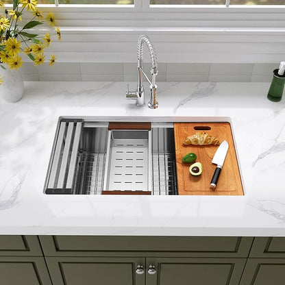 Undermount Kitchen Sink 33 inch,16 Gauge Stainless Steel Workstation Sinks,Deep and Large Single Bowl Kitchen Sink Offset Drain (33" X 18")