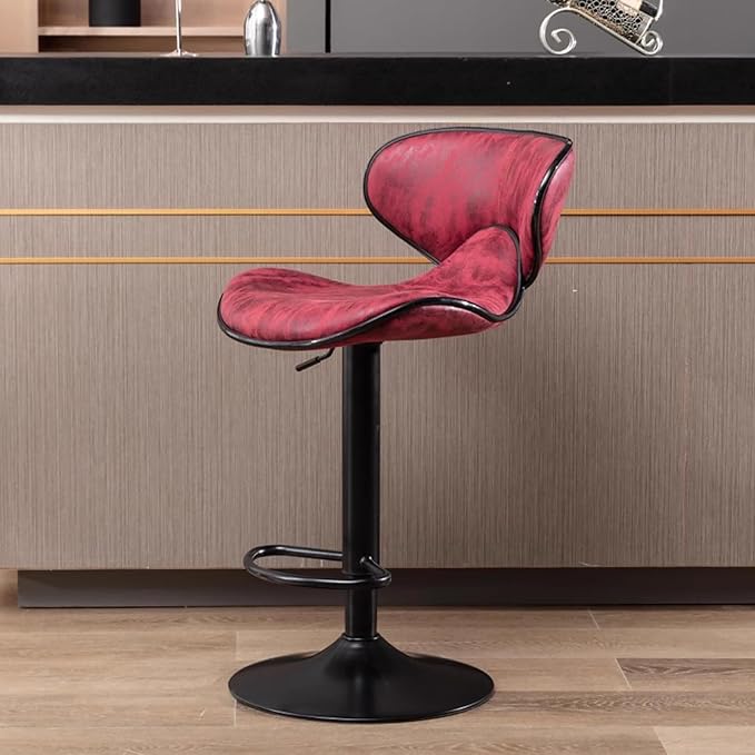Counter Height Stools Faux Leather, Adjustable Swivel Kitchen Island Chair with Backs, Retro Chairs for Coffee Home Dinning,Red-Sitting Height 6280cm