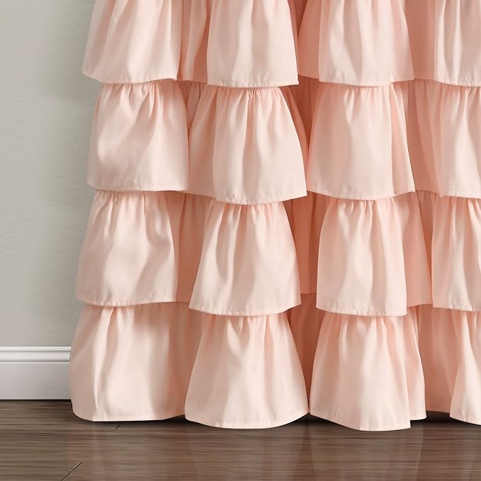 Lush Decor Allison Ruffle 100% Blackout Window Curtain Single 40" W x 84" L Blush - Pink Blackout Curtains for Bedroom or Nursery - Coquette Curtains
