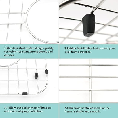 Kitchen Sink Grid 26-1/8"x14-1/4 - Heavy Duty Kitchen Sink Protector with Built-in Strainer & Center Drain, Non-Slip Rubber Feet & Scratch Resistant Bottom Guard