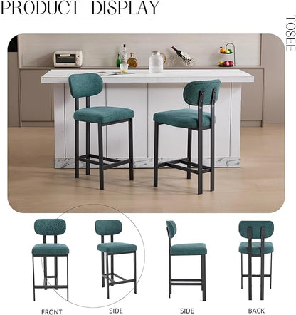 Modern Dining Chairs,Upholstered Fabric Counter Height Bar Stools, 26 Inch Sturdy Kitchen Island Chairs with Metal Legs,Natural Simple Stylish Design,Applicable To Front Porch,Garden,Patio,AntiqueGree