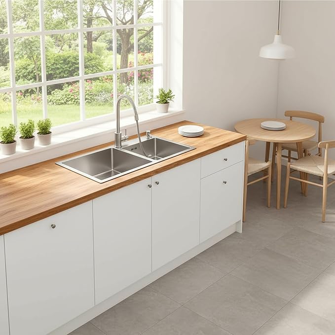 Modern Kitchen Sink Nano-Coated 30.7x16.9 Inch Stainless Steel Kitchen Sink, Drop in & Topmount Double Bowl Sinks with Drainage Pipes and Fruit Baskets