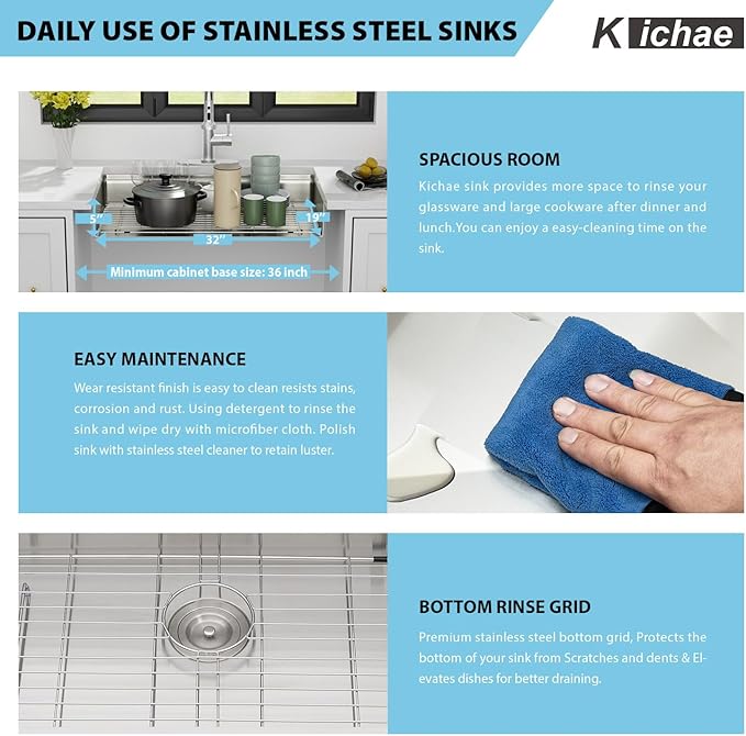 32 Kitchen Sink Undermount Workstation - Kichae 32x19x5 Undermount Kitchen Sinks Shallow Ledge Workstation 16-Gauge Stainless Steel Deep Single Bowl Under Counter Handmade Basin